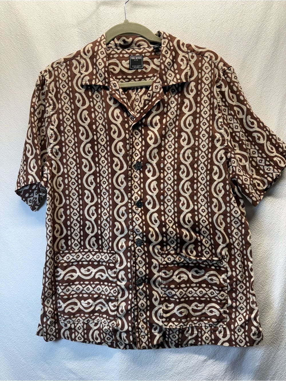 Todd Snyder Metro Male Brown and Cream Short-Sleeve Patterned Button-Down Shirt